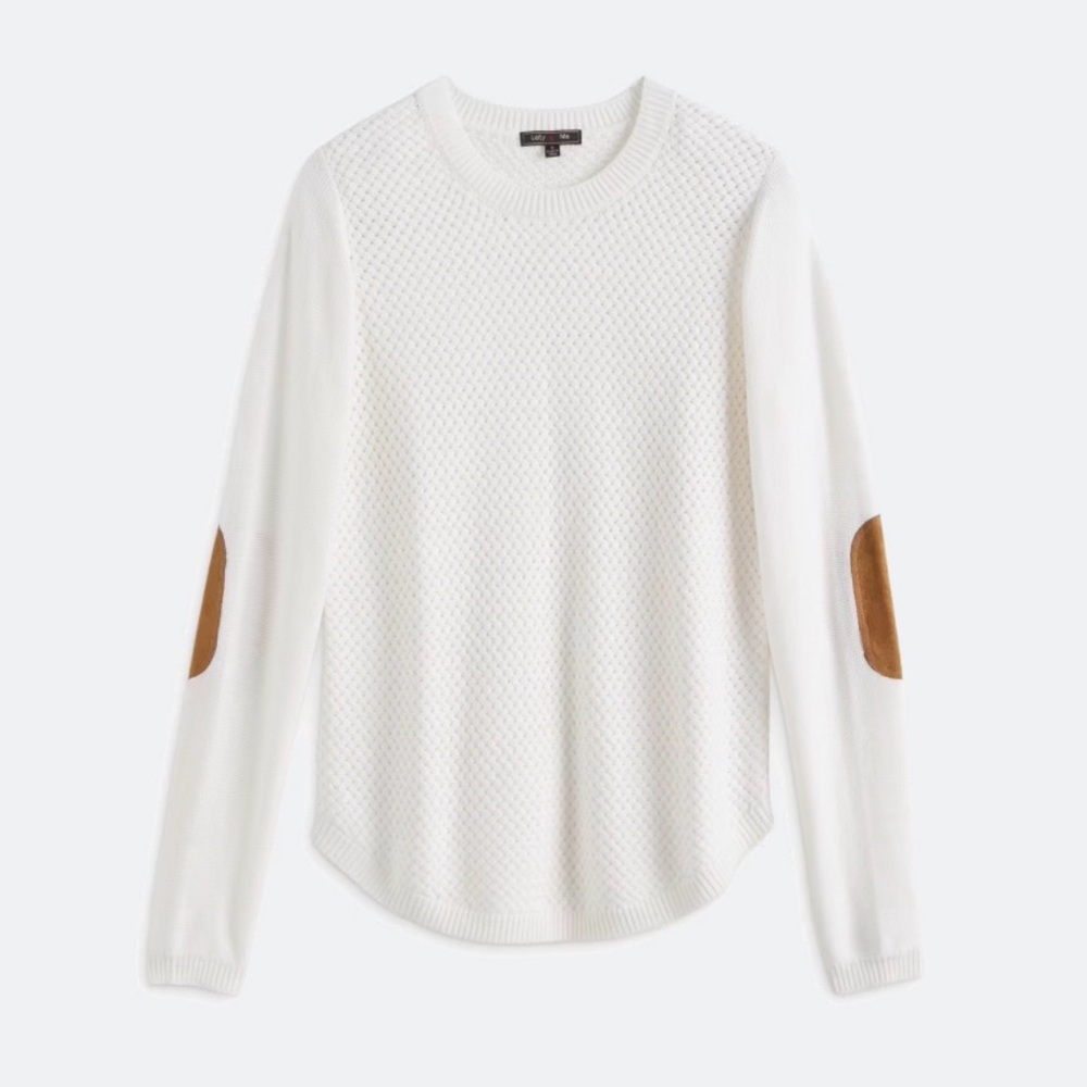 Lety & Me White Sweater with Brown Elbow Patches